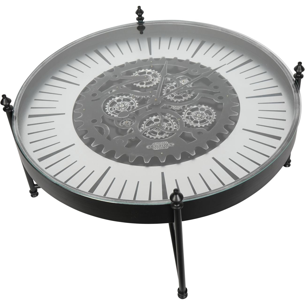 Palladium Black & Glass Moving Dials Clock Coffee Table